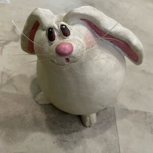 Adorable White and Pink Ceramic Bunny Figurine